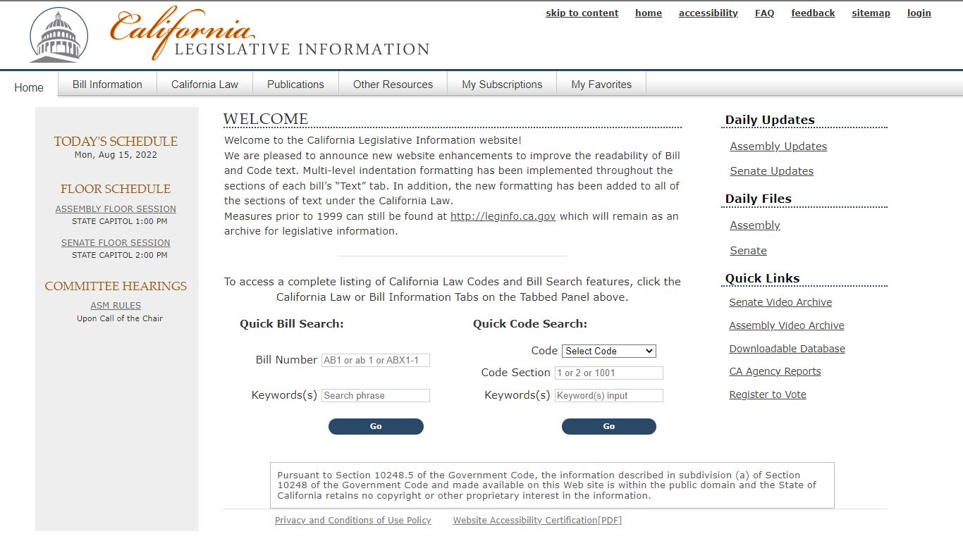 Codes Display Text - California